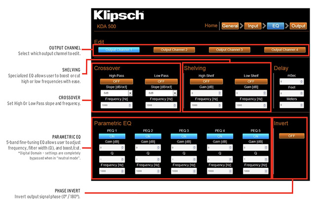 Klipsch KDA 500 DSP interface