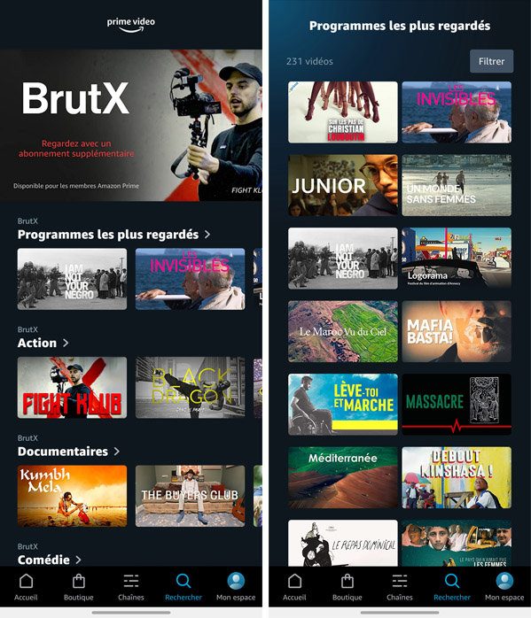 Amazon prime video channels brutX smartphone