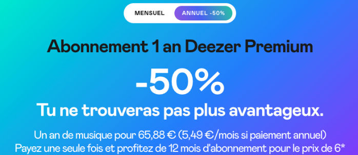 Deezer BF abonement moins 50 pourcents